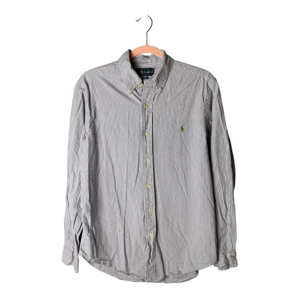 Ralph Lauren Men's Purple White Striped Classic Fit Button Down Shirt Medium